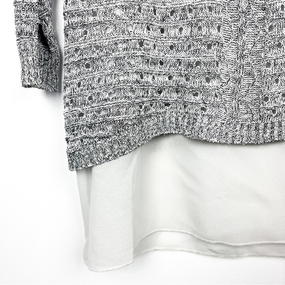 Cleo Petites Off-White Sheer Half-Sleeve Top with Gray Knitted Cover - Picture 6 of 10